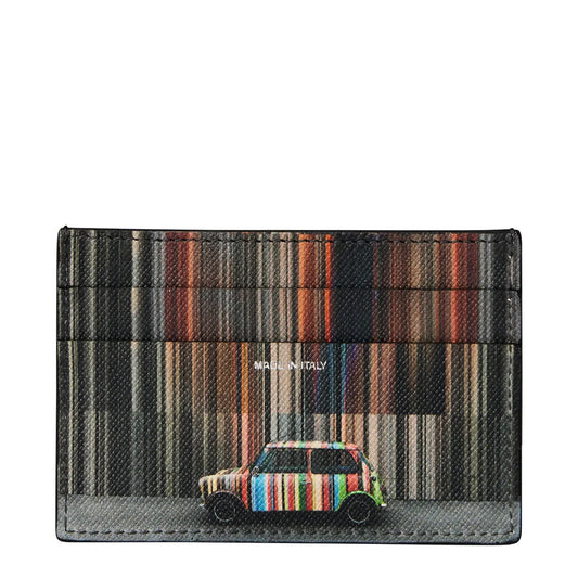 Paul Smith Mini Stripe Print Leather Card Holder Black