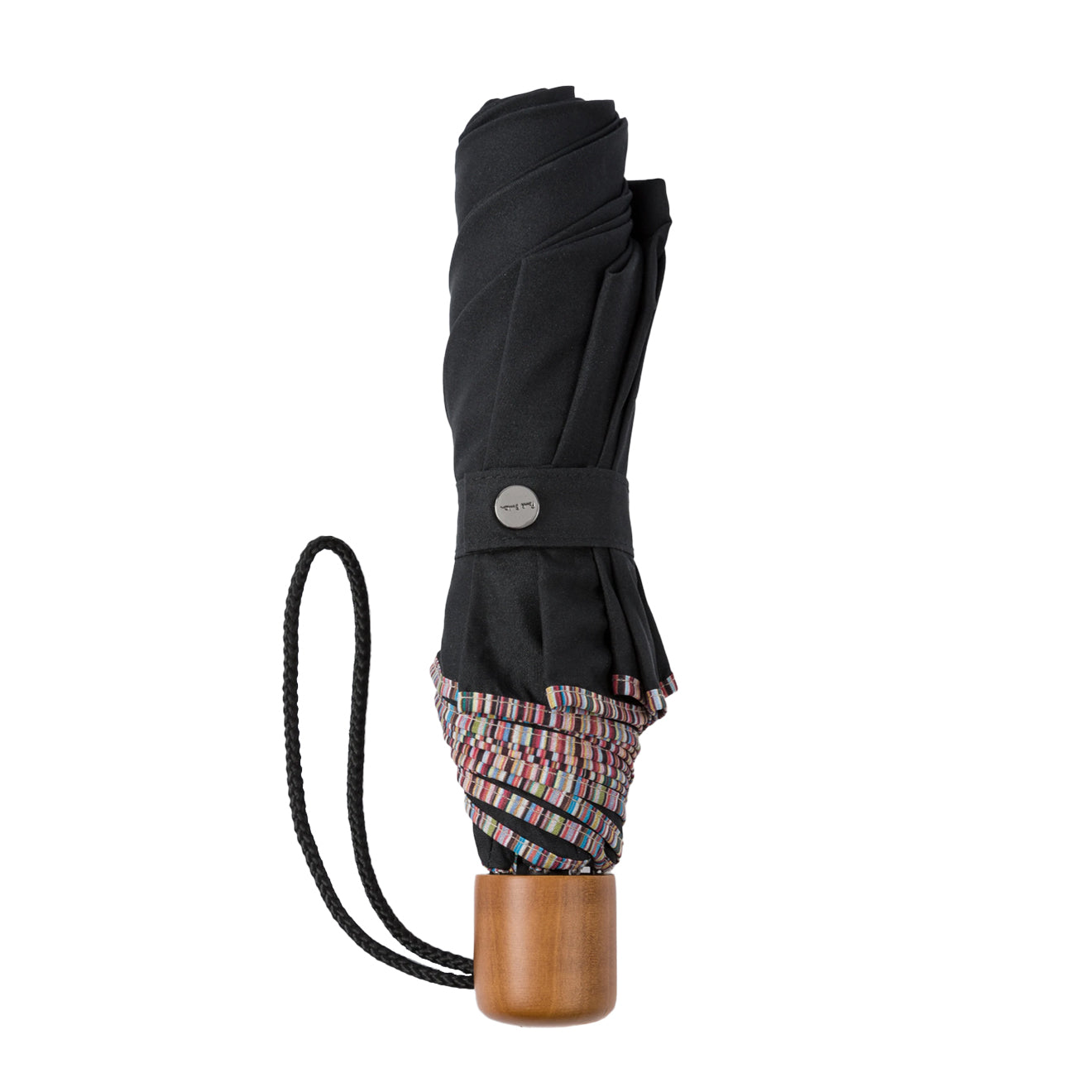 Paul Smith Telescopic Umbrella With Signature Stripe Trims Black