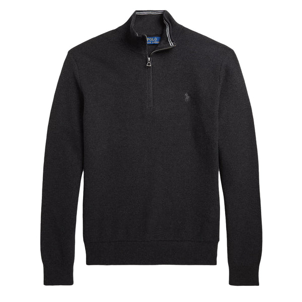 Polo Ralph Lauren Mesh Knit Cotton Quarter Zip Jumper Dark Granite Heather The Sporting Lodge