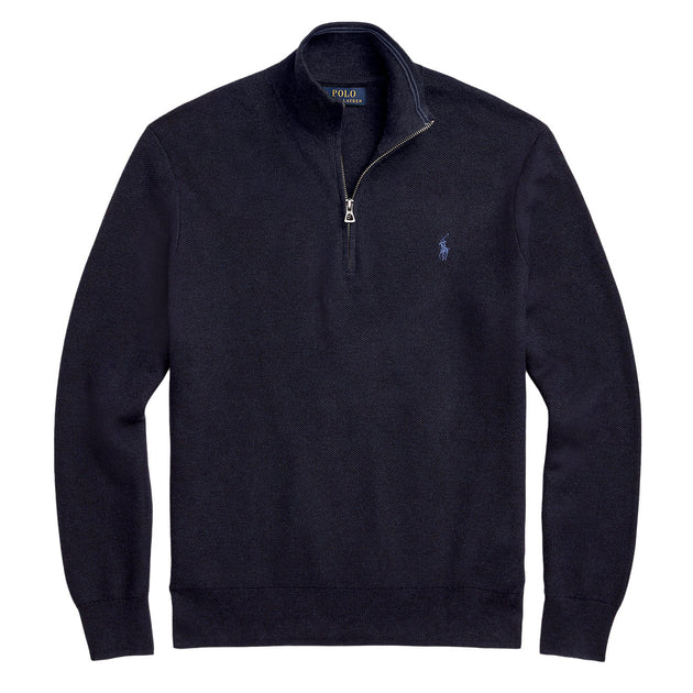 Polo Ralph Lauren Mesh Knit Cotton Quarter Zip Jumper Navy Heather 2.0 The Sporting Lodge