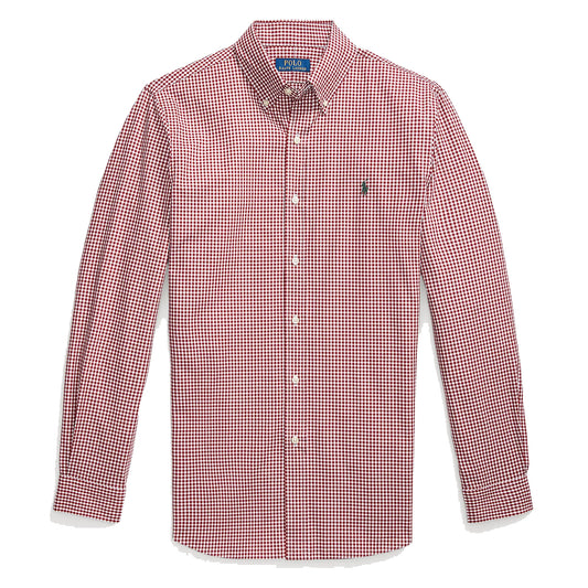 Polo Ralph Lauren Custom Fit Gingham Stretch Poplin Shirt Wine / White