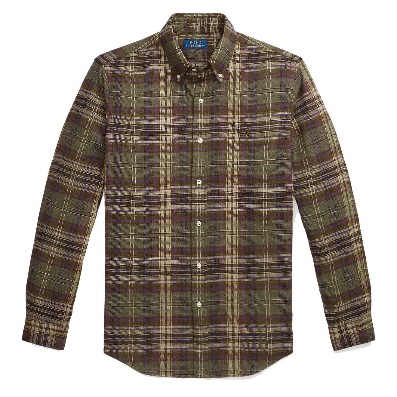 Polo Ralph Lauren Custom Fit Plaid Brushed Flannel Shirt Olive/Brown Multi