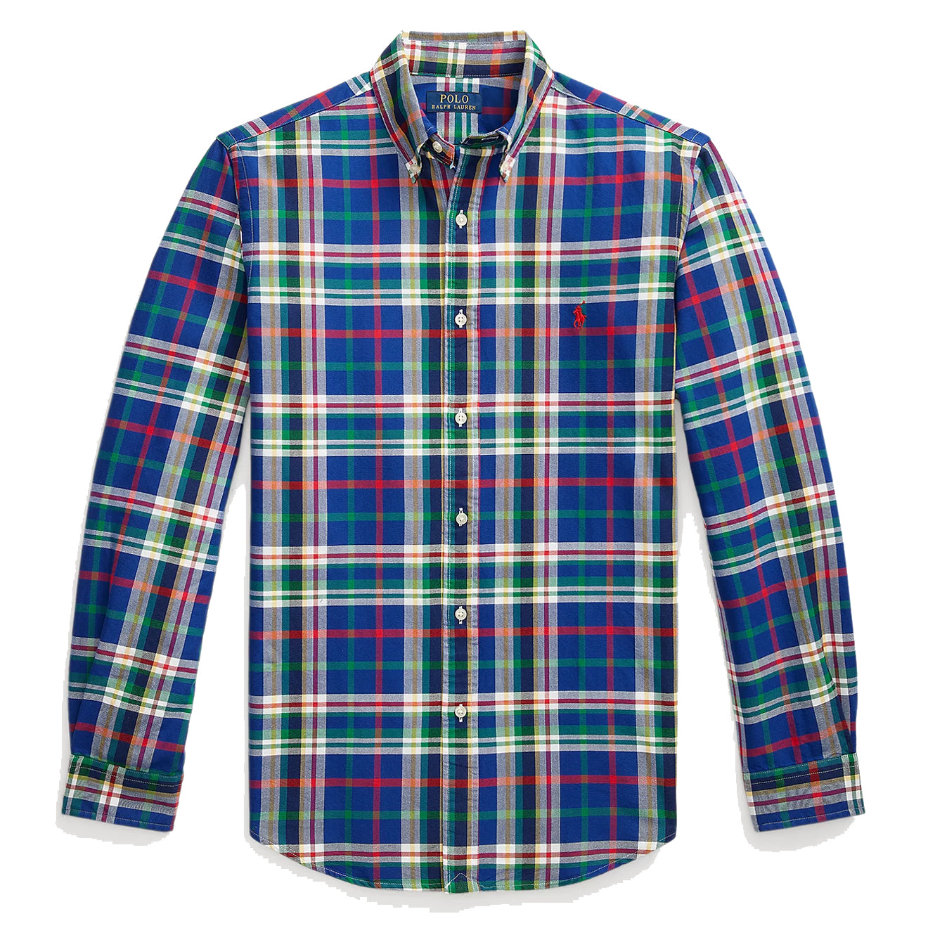 Polo Ralph Lauren Custom Fit Plaid Oxford Shirt Royal White Multi