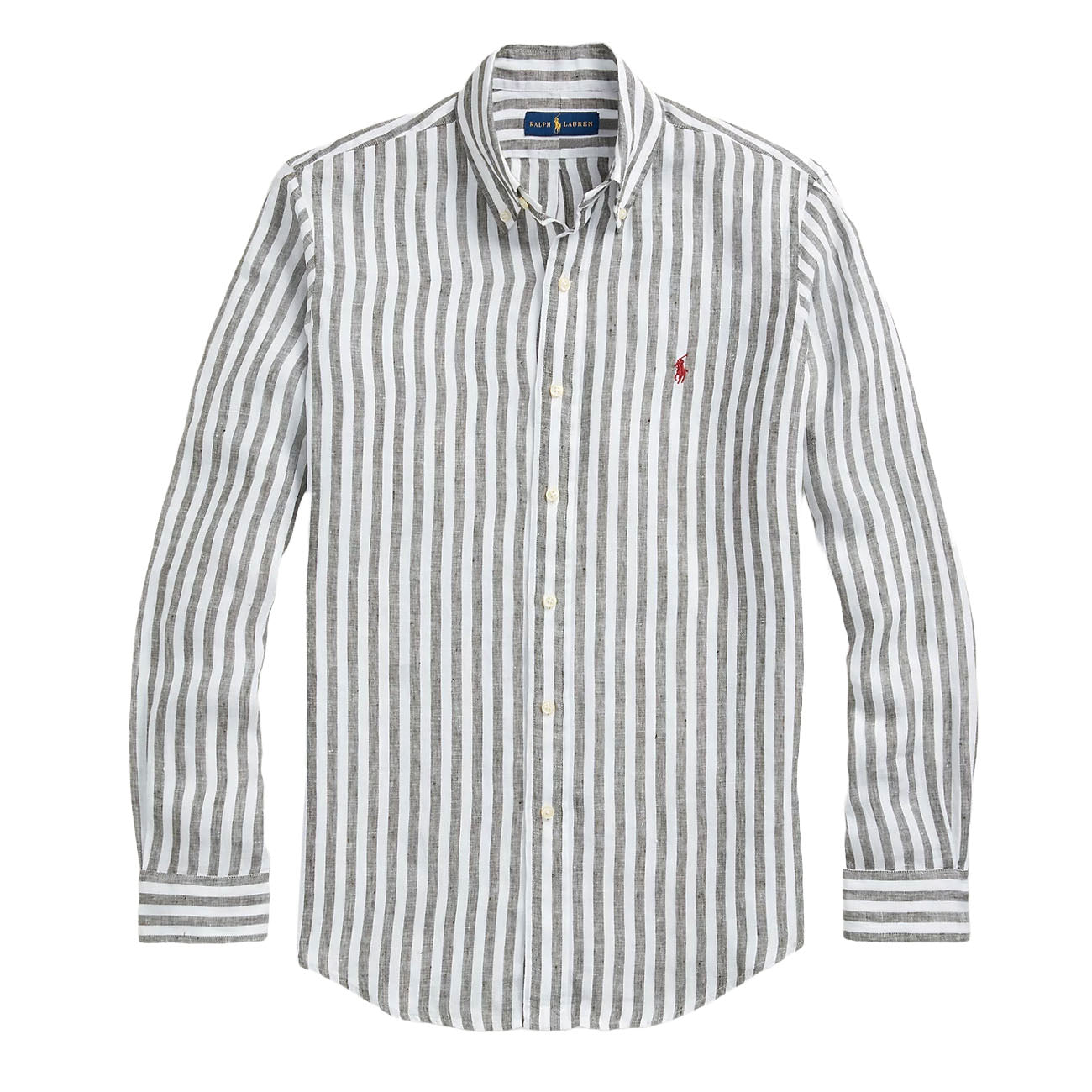 Polo Ralph Lauren Custom Fit Striped Linen Shirt Olive / White - The Sporting Lodge