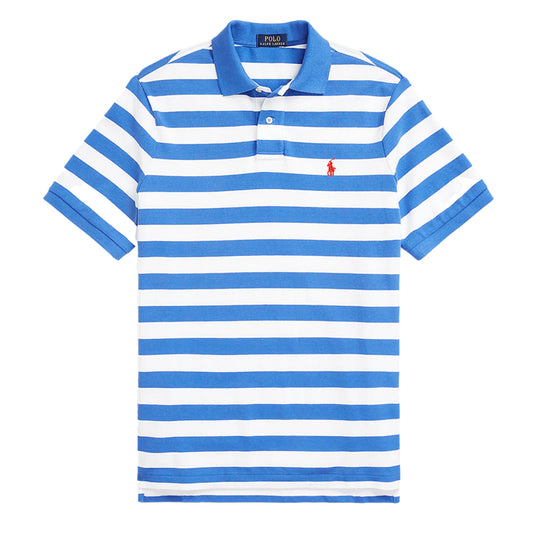 Polo Ralph Lauren Custom Slim Fit Striped Polo New England Blue / White - The Sporting Lodge