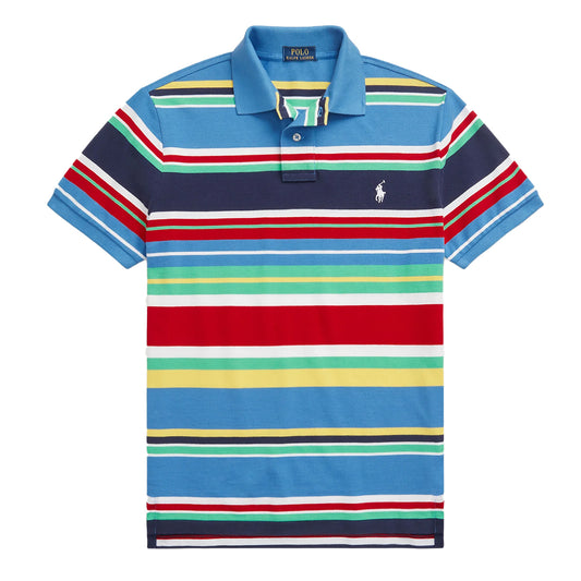 Polo Ralph Lauren Custom Slim Fit Striped Polo Shirt New England Blue Multi - The Sporting Lodge