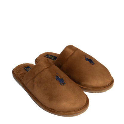 Polo Ralph Lauren Klarence Micro Suede Scuff Slipper Brown / Navy