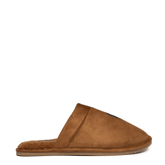 Polo Ralph Lauren Klarence Micro Suede Scuff Slipper Brown / Navy