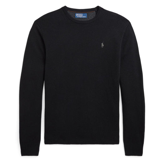 Polo Ralph Lauren Wool Crew Neck Knit Polo Black - The Sporting Lodge