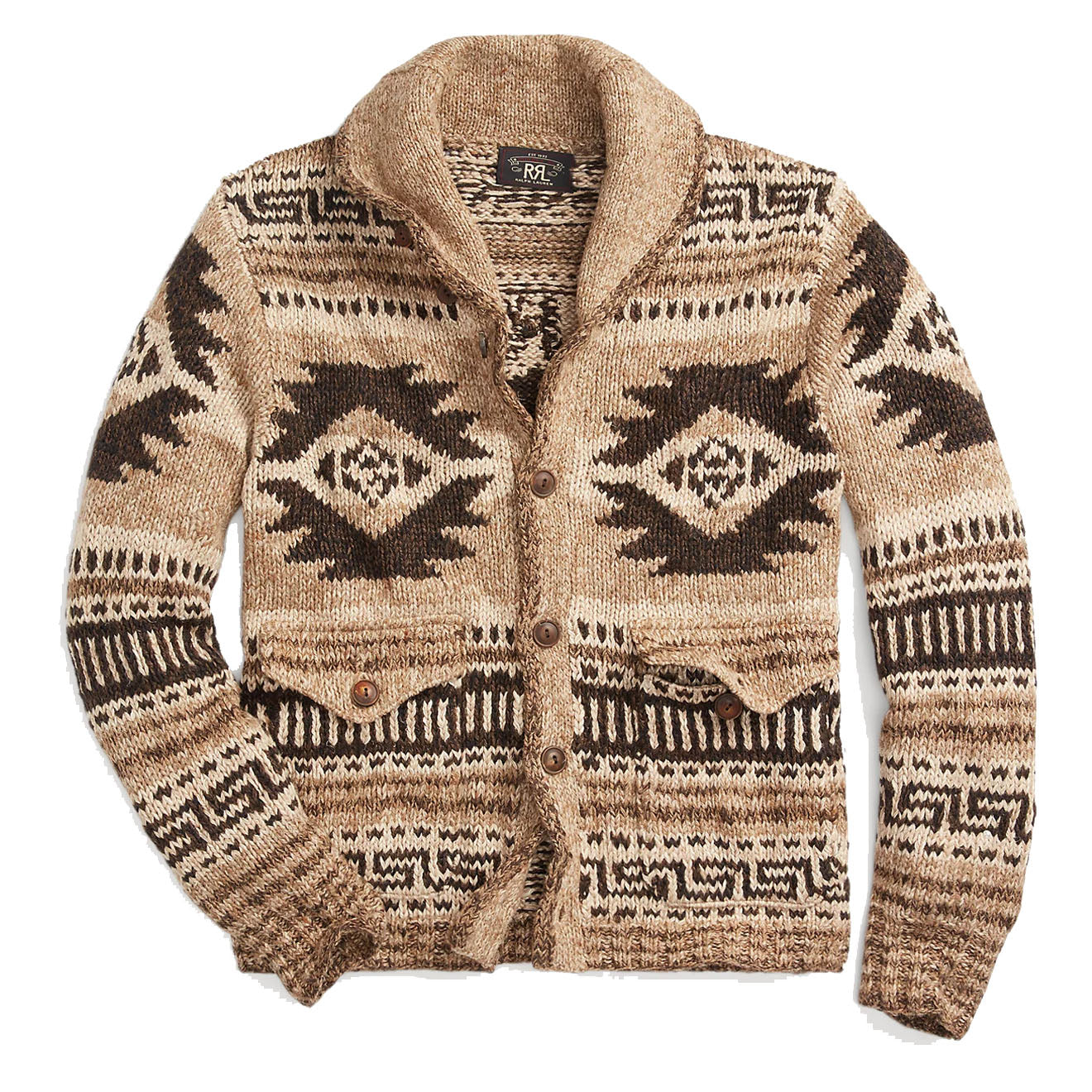 RRL by Ralph Lauren Hand Knit Linen Blend Cardigan Brown Tan Multi The Sporting Lodge