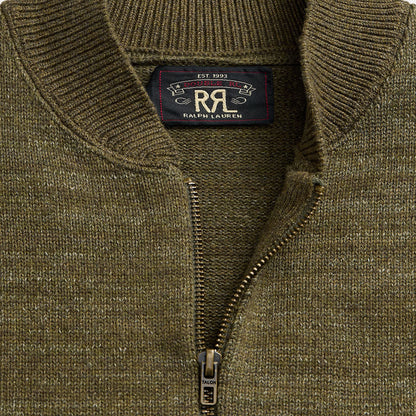 RRL By Ralph Lauren Cotton-Wool Full-Zip Jumper Olive Heather