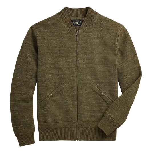 RRL By Ralph Lauren Cotton-Wool Full-Zip Jumper Olive Heather