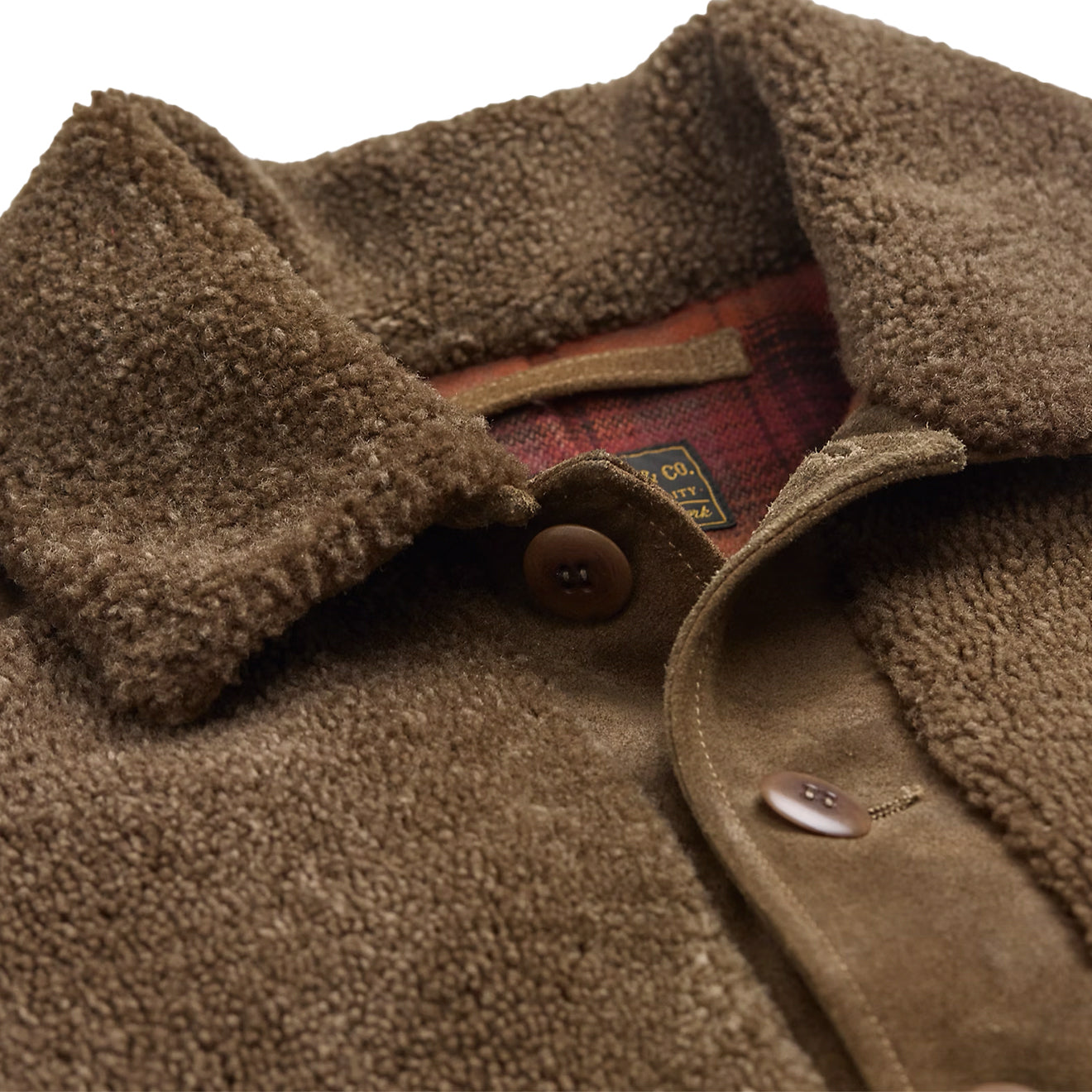 RRL By Ralph Lauren Shearling-Panelled Roughout Suede Jacket Vintage Brown