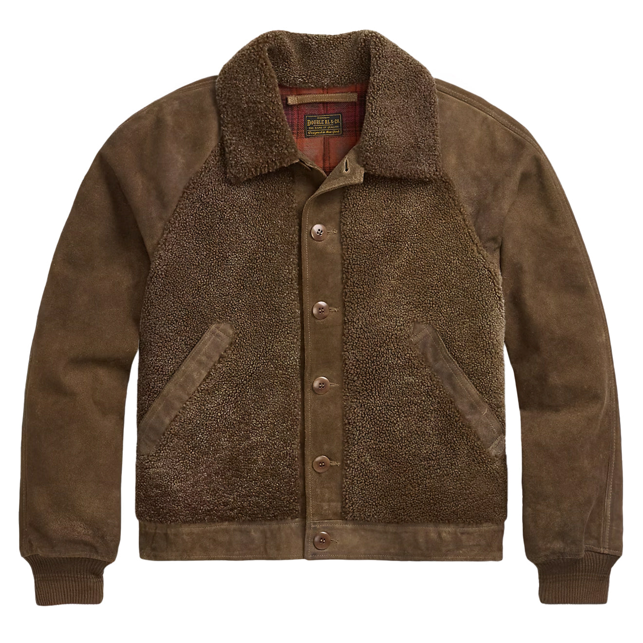 RRL By Ralph Lauren Shearling-Panelled Roughout Suede Jacket Vintage Brown