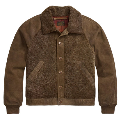 RRL By Ralph Lauren Shearling-Panelled Roughout Suede Jacket Vintage Brown