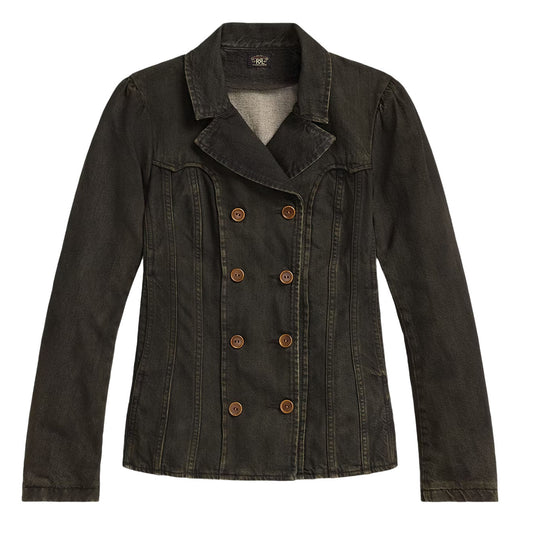 RRL By Ralph Lauren Womens Double-Breasted Black Denim Jacket Worn Black