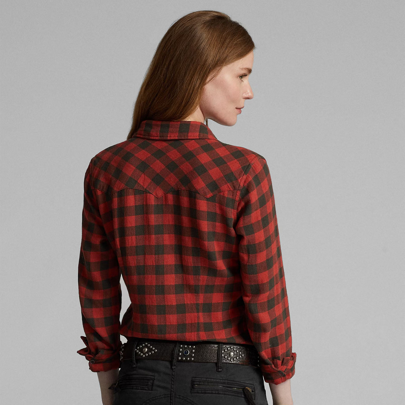 RRL By Ralph Lauren Womens Plaid Cotton-Linen Western Shirt RL-100 Red/Black