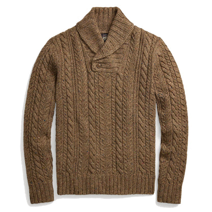 RRL by Ralph Lauren Aran-Knit Shawl-Collar Jumper Brown Heather