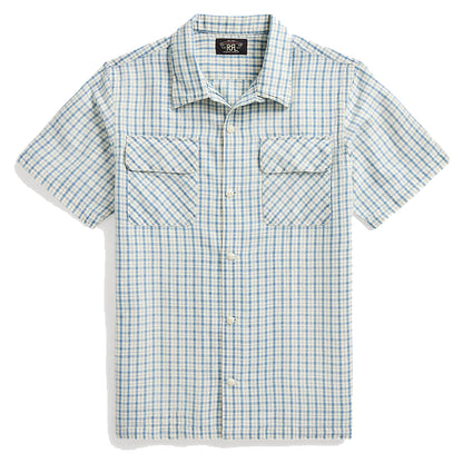 RRL by Ralph Lauren Checked Cotton-Linen Camp Shirt RL-710 Indigo/Creme - The Sporting Lodge