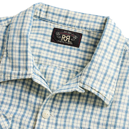 RRL by Ralph Lauren Checked Cotton-Linen Camp Shirt RL-710 Indigo/Creme - The Sporting Lodge