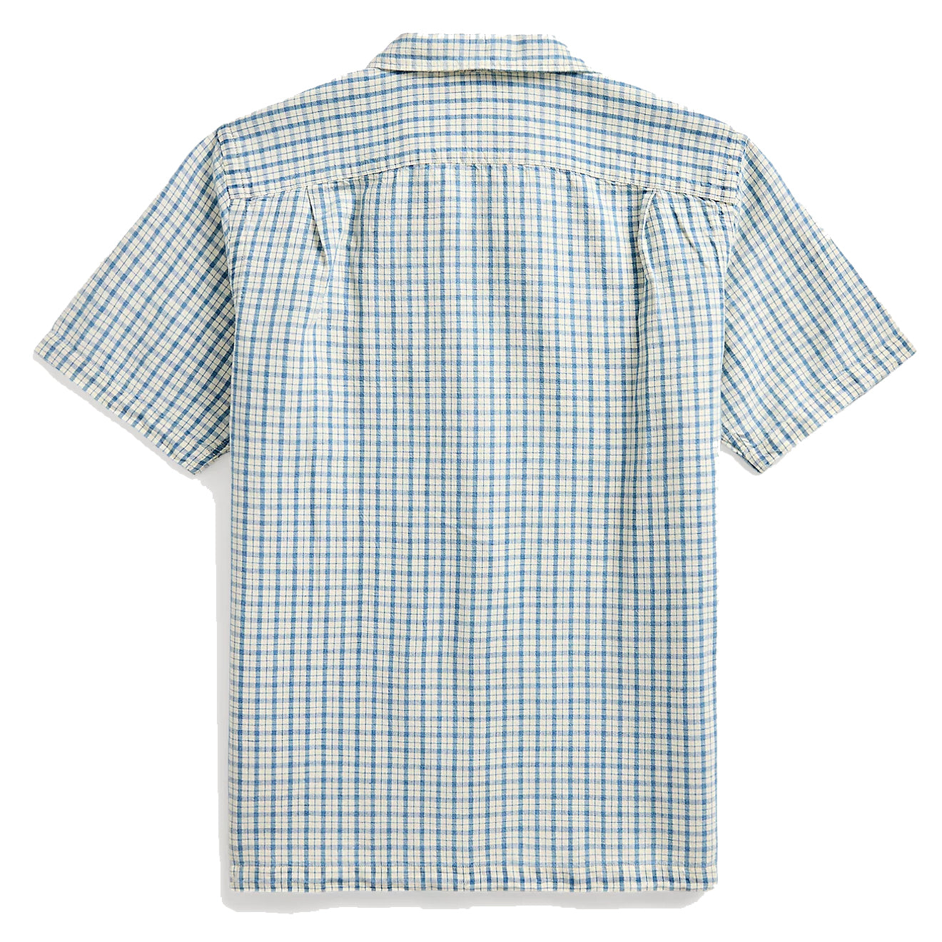 RRL by Ralph Lauren Checked Cotton-Linen Camp Shirt RL-710 Indigo/Creme - The Sporting Lodge