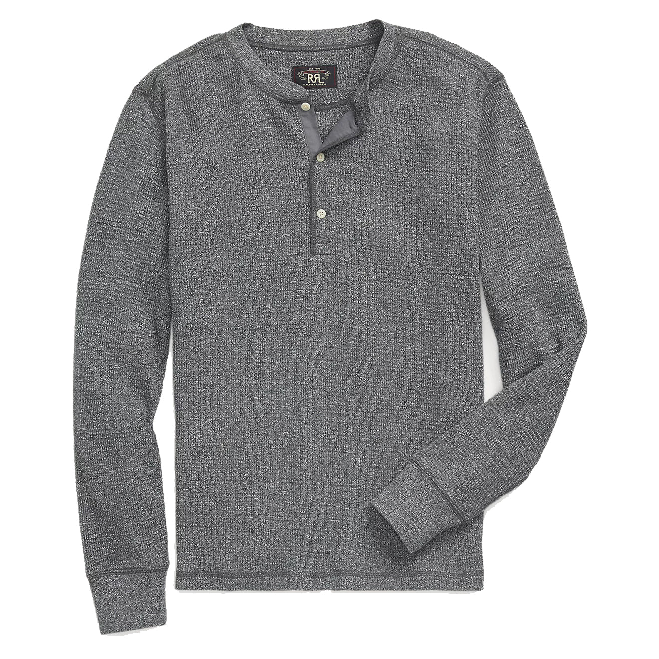 RRL by Ralph Lauren Garment Dyed Waffle Knit Henley Shirt Charcoal Heather The Sporting Lodge