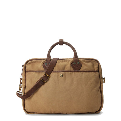 RRL by Ralph Lauren Leather-Trim Canvas Briefcase Khaki/Brown - The Sporting Lodge