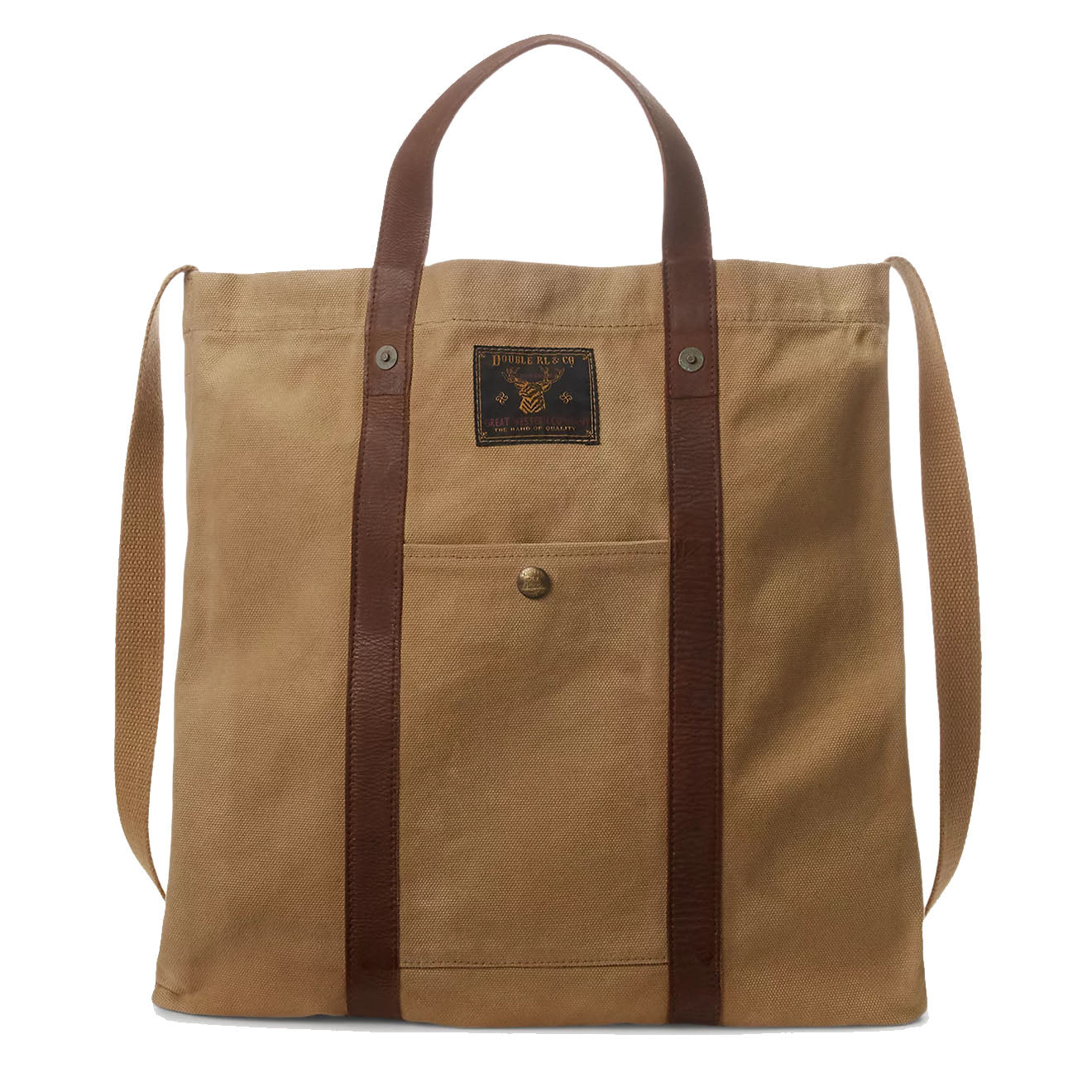 RRL by Ralph Lauren Leather-Trim Canvas Tote Khaki/Brown - The Sporting Lodge