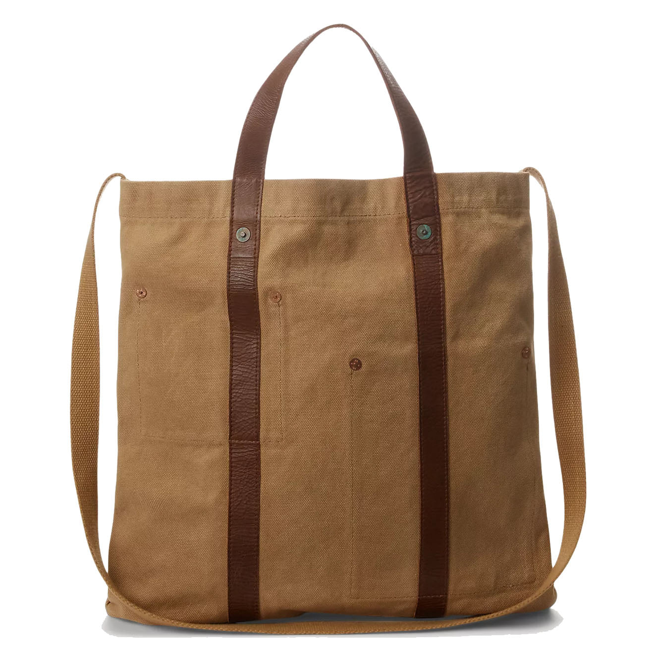 RRL by Ralph Lauren Leather-Trim Canvas Tote Khaki/Brown - The Sporting Lodge