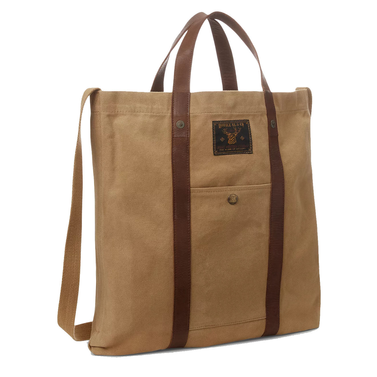 RRL by Ralph Lauren Leather-Trim Canvas Tote Khaki/Brown - The Sporting Lodge