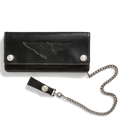 RRL by Ralph Lauren Leather Chain Wallet Black Over Brown