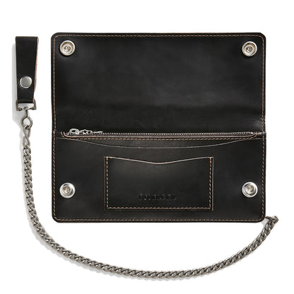 RRL by Ralph Lauren Leather Chain Wallet Black Over Brown