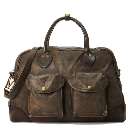 RRL by Ralph Lauren Leather Duffel Black Over Brown