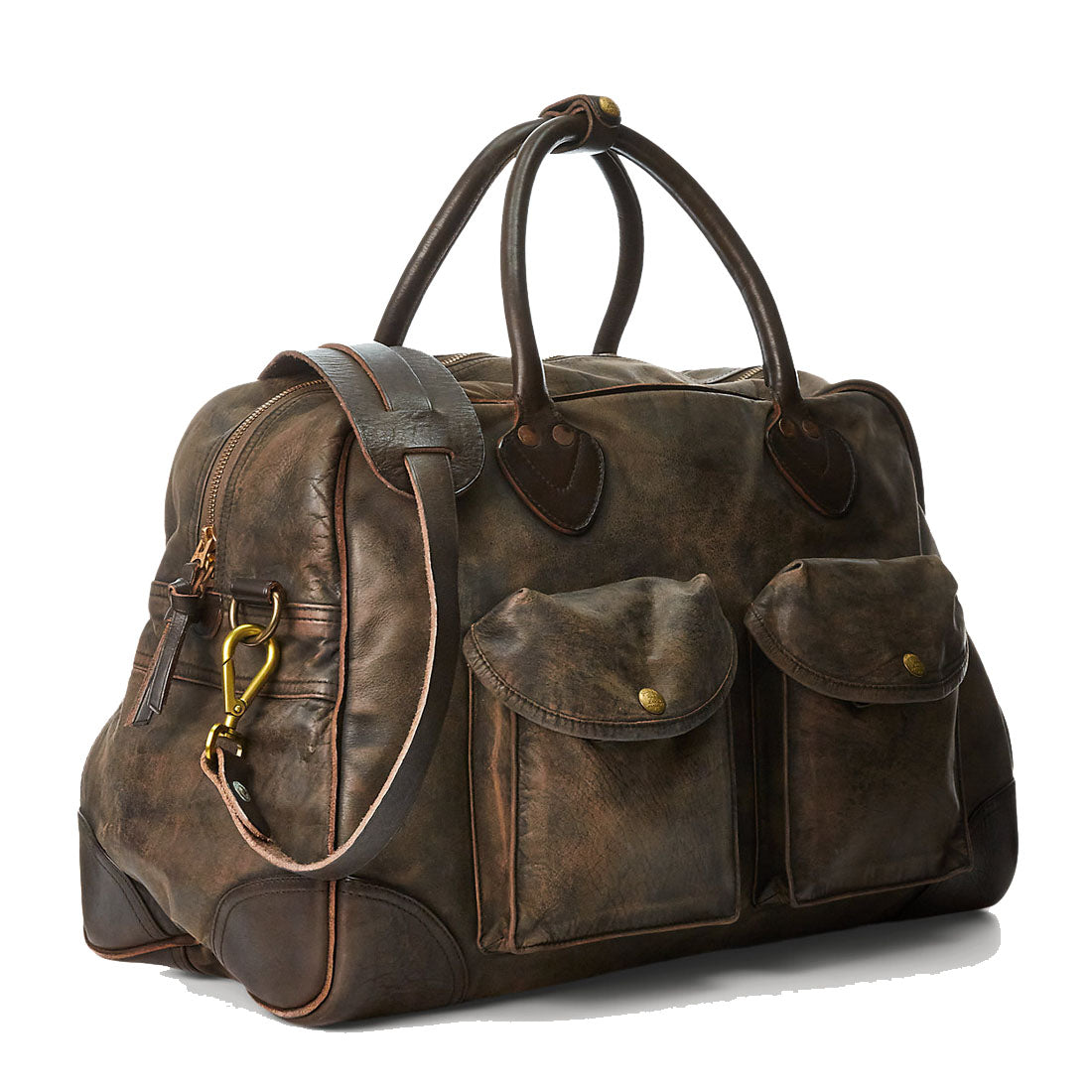 RRL by Ralph Lauren Leather Duffel Black Over Brown