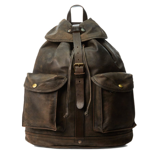 RRL by Ralph Lauren Leather Rucksack Black Over Brown