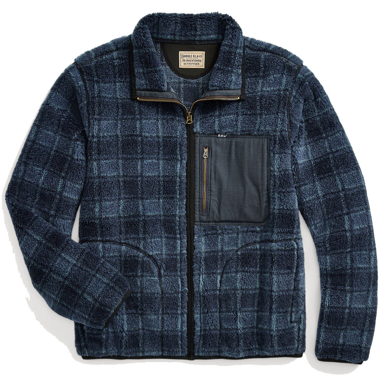 RRL by Ralph Lauren Plaid Wool-Blend Pile Fleece Jacket Navy Plaid