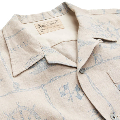 RRL by Ralph Lauren Print Indigo Linen Camp Shirt Creme Multi - The Sporting Lodge