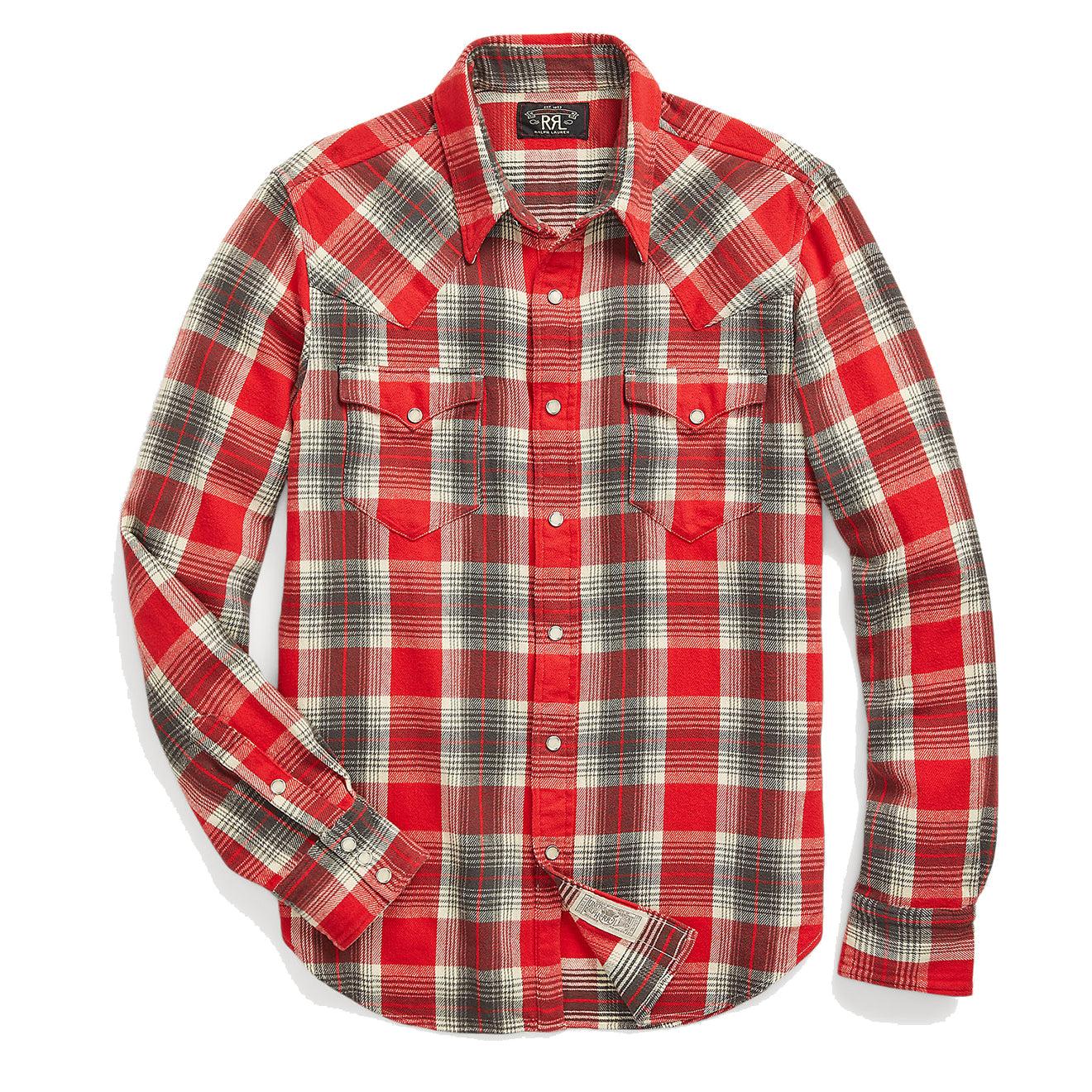 RRL by Ralph Lauren Slim Fit Plaid Twill Western Shirt Red / Grey