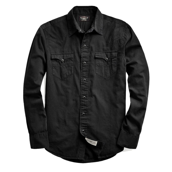 RRL by Ralph Lauren Slim Fit Twill Western Shirt Black | The Sporting Lodge