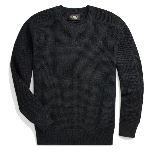 RRL by Ralph Lauren Waffle-Knit Cotton-Wool Jumper Black Heather