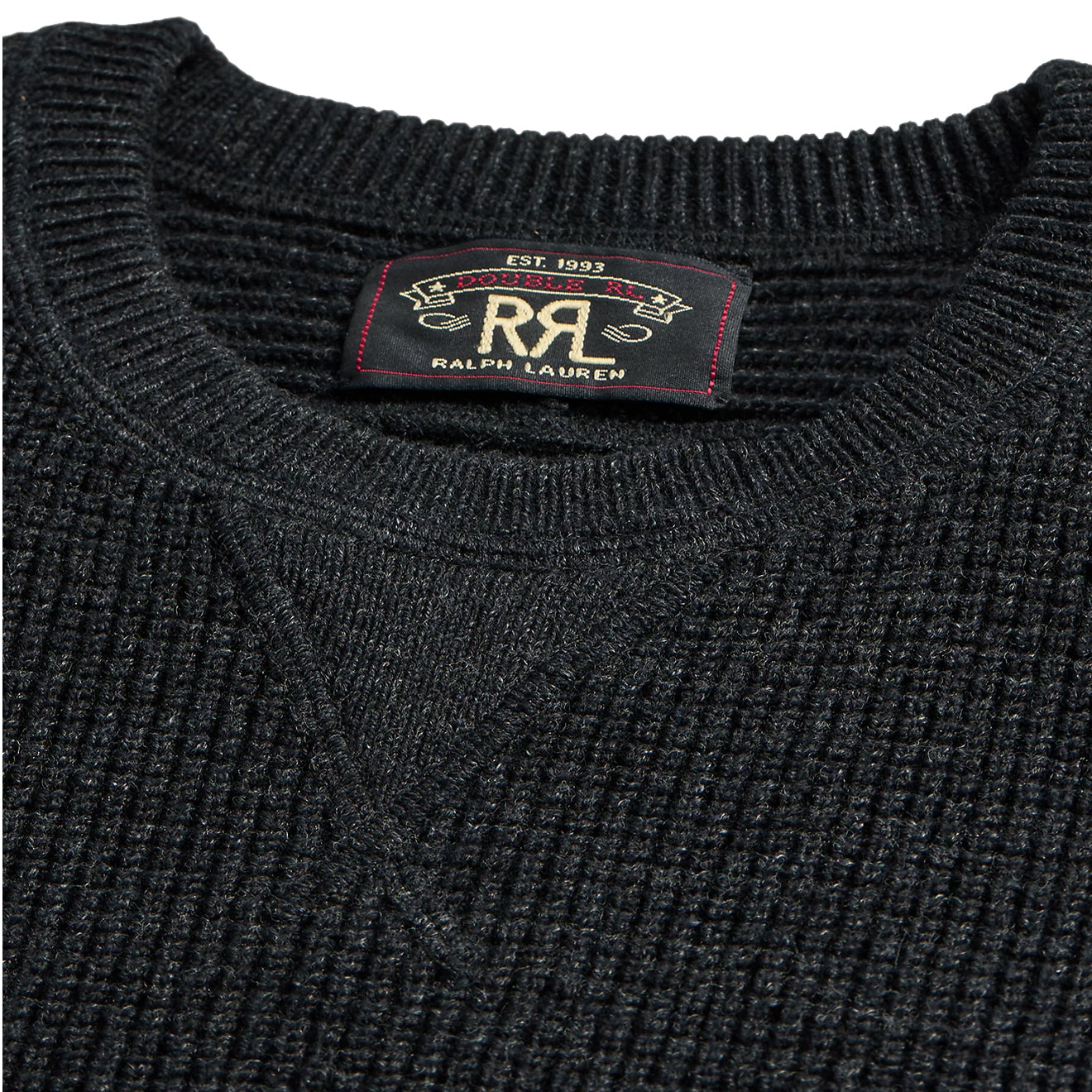 RRL by Ralph Lauren Waffle Knit Cotton Wool Jumper Black Heather