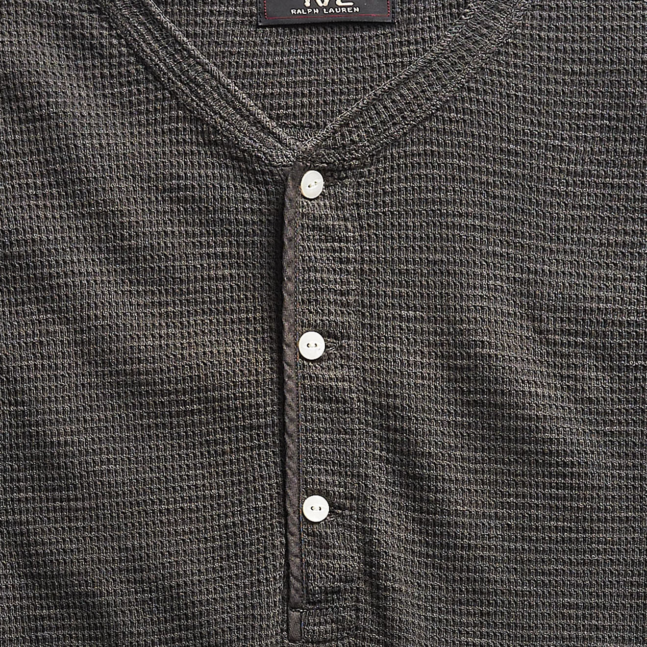 RRL by Ralph Lauren Waffle Knit Short Sleeve Henley Shirt Faded Black Canvas The Sporting Lodge