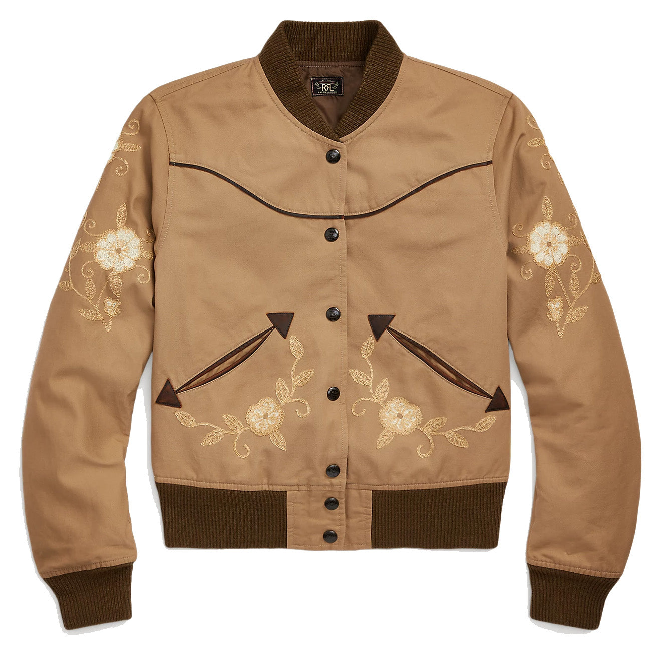 RRL by Ralph Lauren Womens Embroidered Sateen Western Jacket Khaki Tan |  The Sporting Lodge