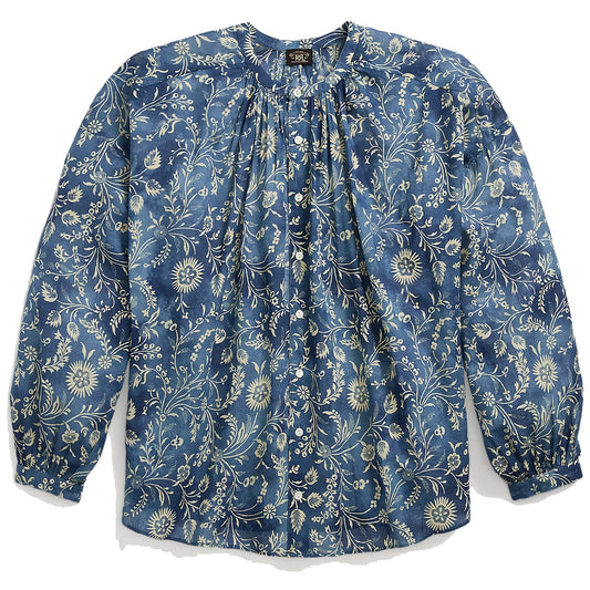 RRL by Ralph Lauren Womens Floral-Print Cotton Voile Blouse Faded Blue