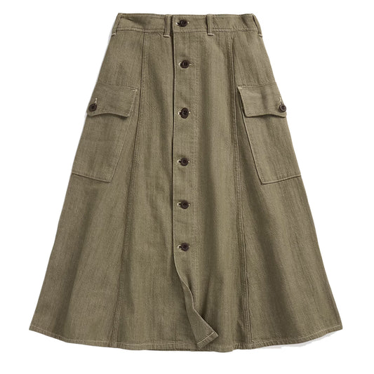 RRL by Ralph Lauren Womens Olive Slub Denim Skirt Olive