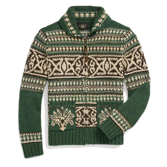 RRL by Ralph Lauren Wool Full-Zip Cardigan Green Multi