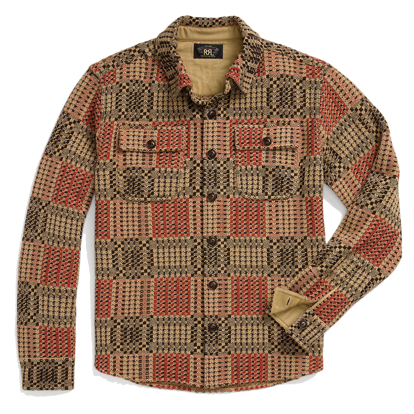 RRL by Ralph Lauren Wool Jacquard Overshirt Jumper Red/Black/Tan