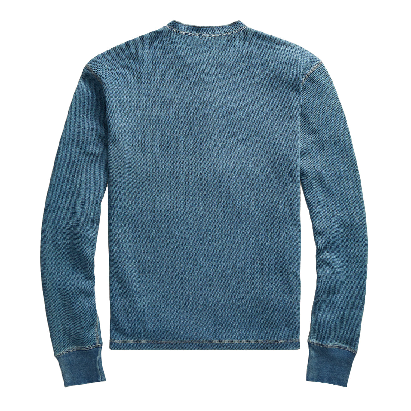 RRL by Ralph Lauren Waffle Knitted Cotton Henley Washed Blue Indigo - The Sporting Lodge