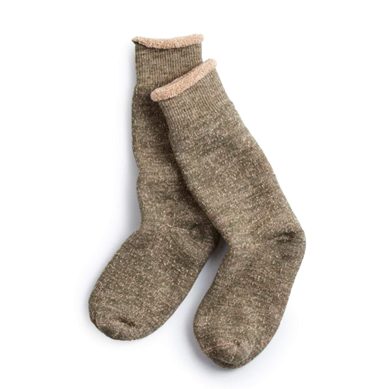 Rototo Double Face Crew Socks Merinowool & Organic Cotton Green  /  Brown