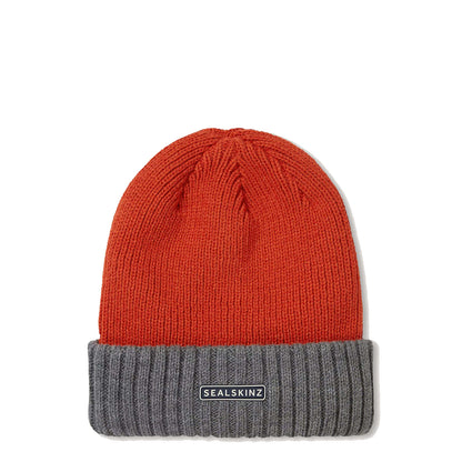 Sealskinz Bacton WP CW Roll Cuff Beanie Hat Orange / Grey - The Sporting Lodge